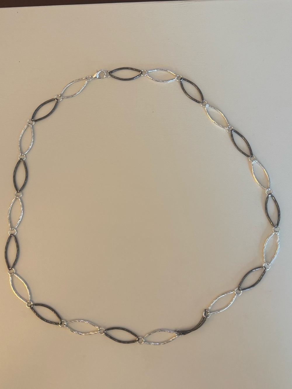 Two Tone Oval Link Long Chain Necklace Silver & Gunmetal